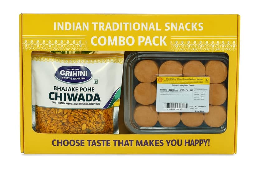 Crisp & Sweet Combo (Maka poha Chiwada - 2 Pack, Besan Ladu - 2 Pack)