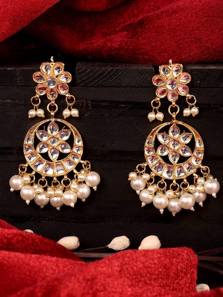 Gold Toned Kundan Studded & Pearl Beaded Circular Earrings view 2