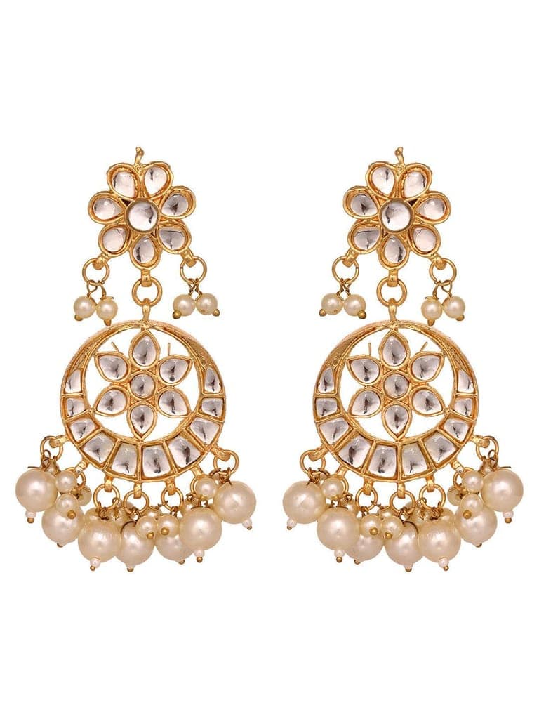 Gold Toned Kundan Studded & Pearl Beaded Circular Earrings view 4