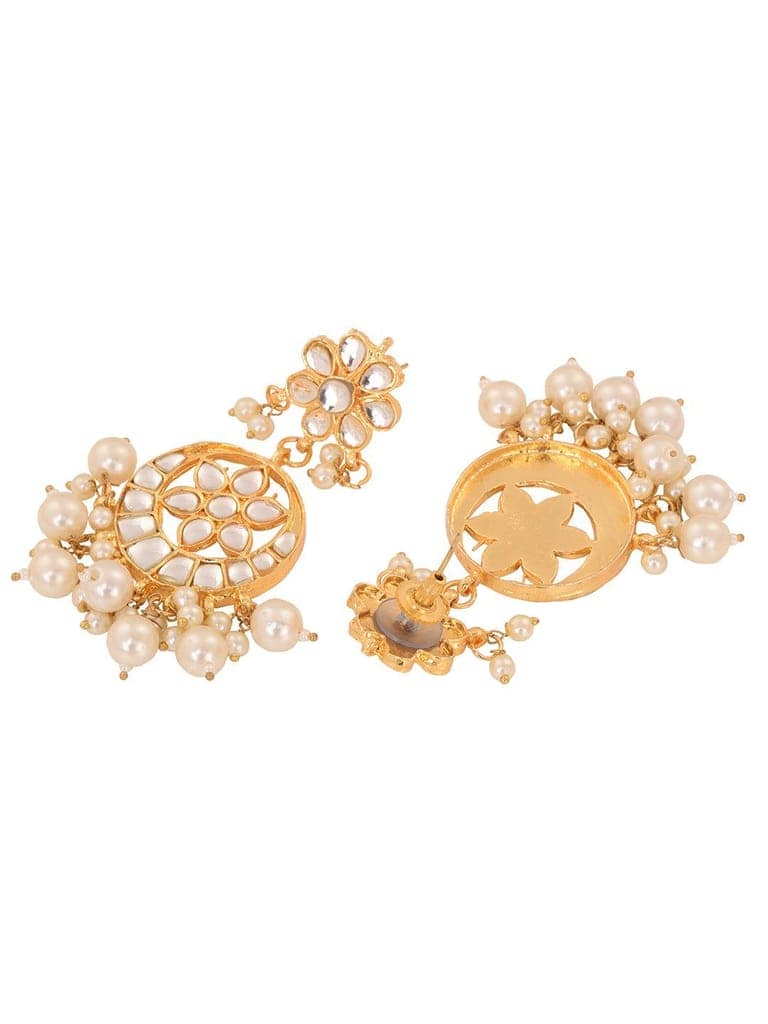 Gold Toned Kundan Studded & Pearl Beaded Circular Earrings view 5