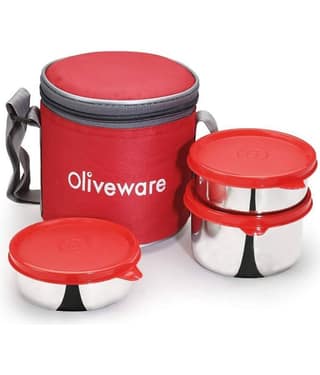 Oliveware Lovely Stainless Steel Lunch Box 3 Container (Pack of 1)