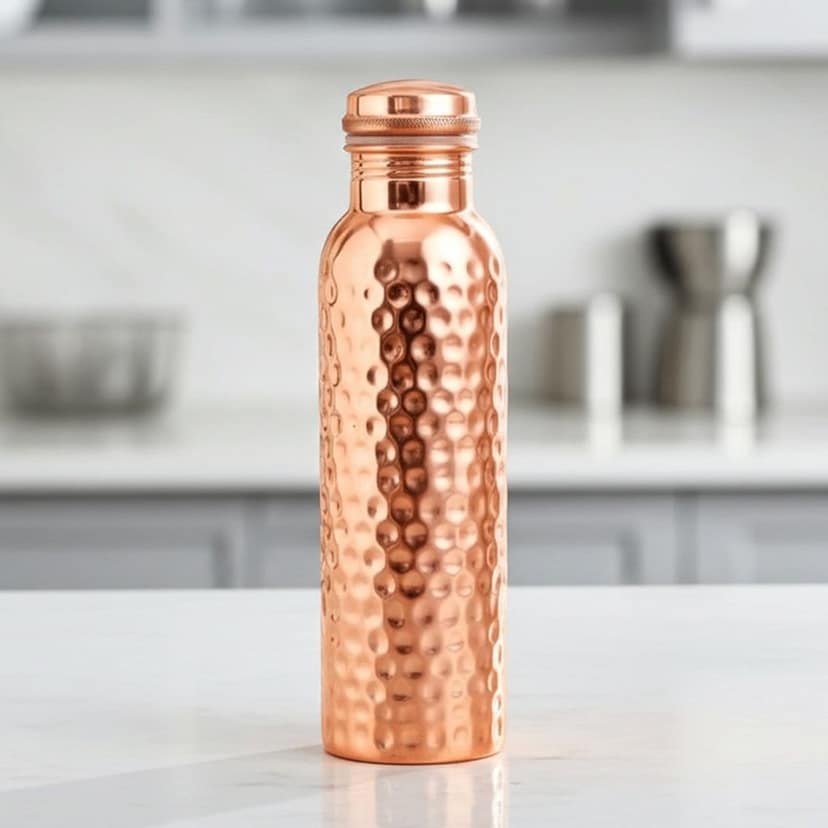 Hammered Pure Copper Water Bottle 900 ML | Ayurvedic Drinkware , Height : 10.5 Inch (BCMAS079 B) view 2