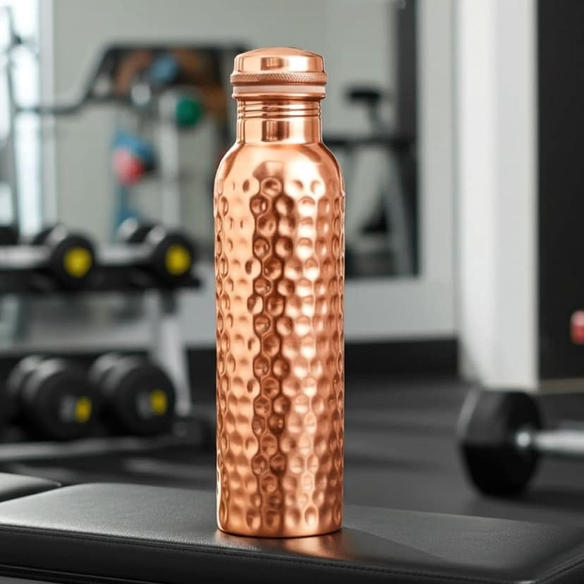 Hammered Pure Copper Water Bottle 900 ML | Ayurvedic Drinkware , Height : 10.5 Inch (BCMAS079 B) view 3