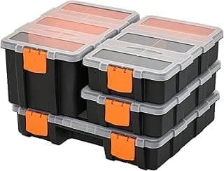 DURHAND Plastic DIY Tool Storage Boxes w/Inside Dividers Black Orange