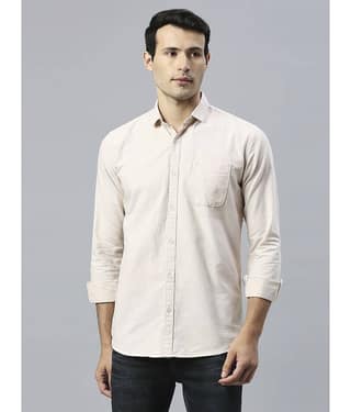 HJ HASASI 100% Cotton Slim Fit Solids Full Sleeves Men's Casual Shirt - Cream ( Pack of 1 )