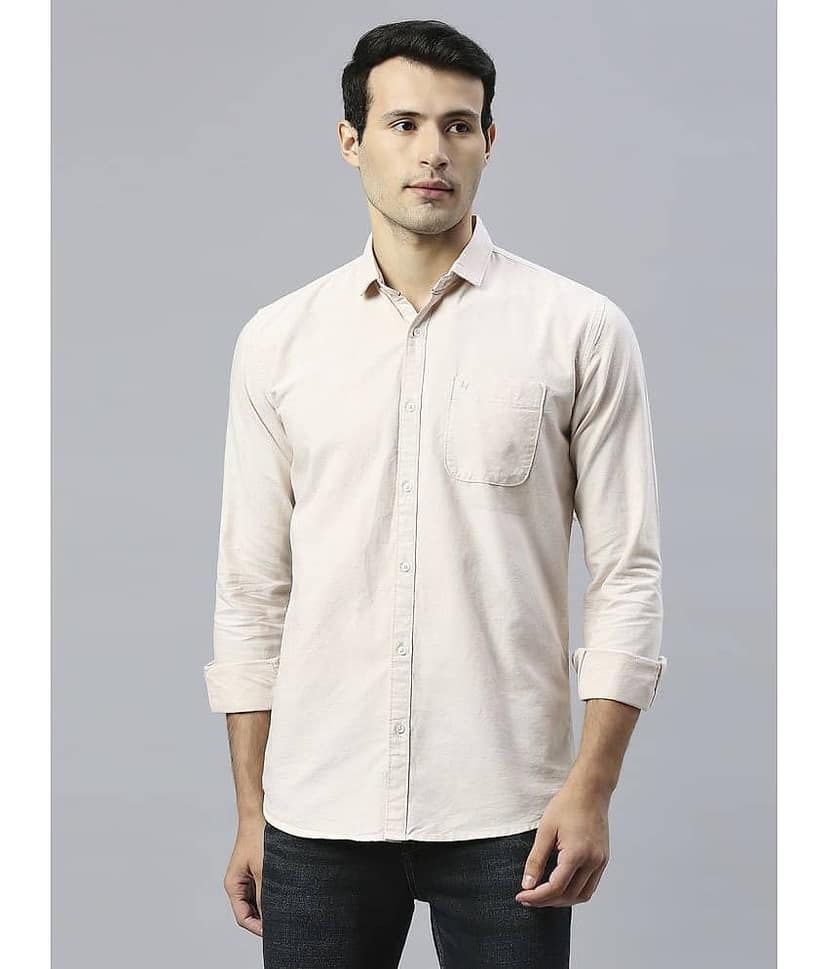 HJ HASASI 100% Cotton Slim Fit Solids Full Sleeves Men's Casual Shirt - Cream ( Pack of 1 )