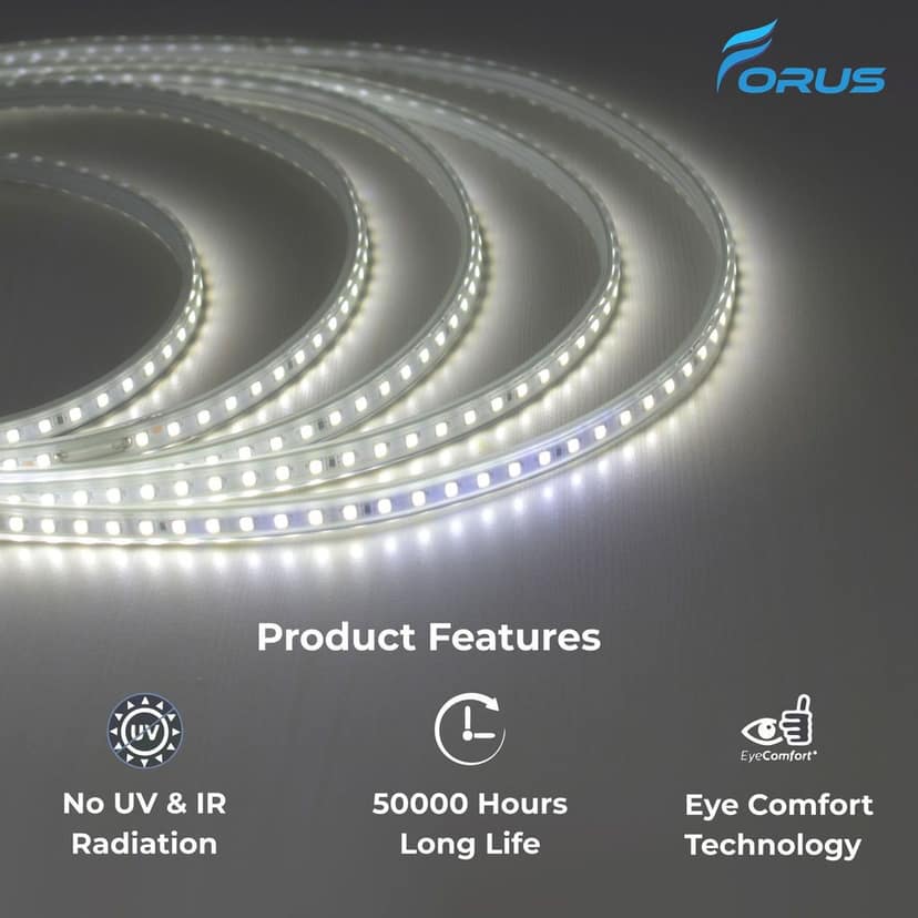 Forus LED Rope Strip Light 5 Meters 1 Year Warranty, Outdoor Waterproof Decorative Cove Lights for Ceiling, Balcony, Home Decor, Interior Decoration, Flexible Rope Light for Diwali, Christmas & New Year -Cool White view 2