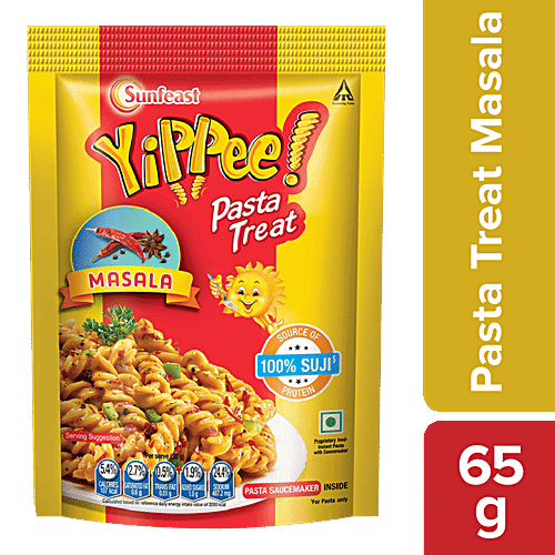Sunfeast YiPPee! Pasta Treat - Cheesy & Soft Suji/Rawa, Masala, 65 g Pouch
