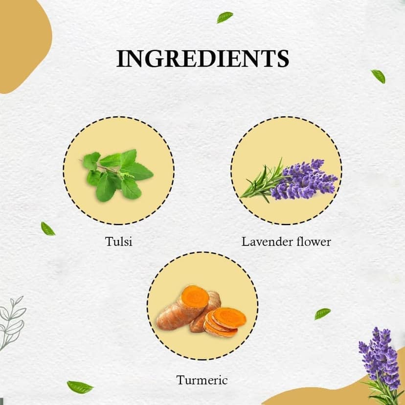 Golden Tips HERBYOGA Herbal Tea Tulsi, Turmeric and Lavendar Pouch (100 Gram, 50 cups) view 3
