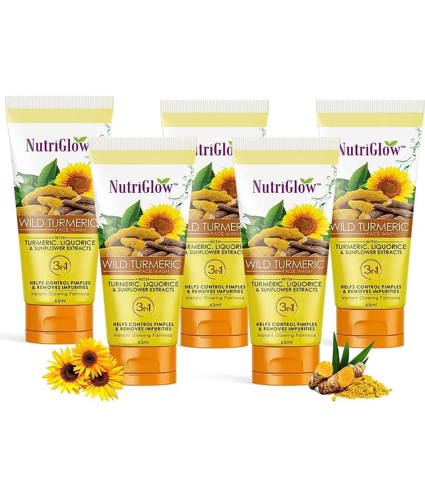 NutriGlow Wild Turmeric Face Wash Turmeric With Liquorice & Sunflower Extracts For Glowing Skin, Improve your Skin Texture, 65ml, Pack of 3