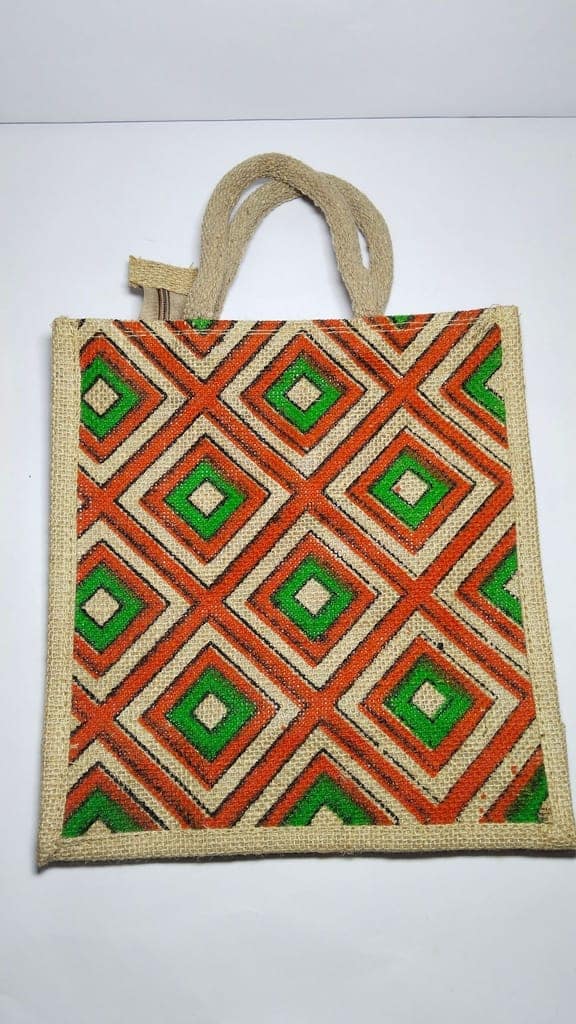 Handmade Jute Bag with Geometric Design view 2