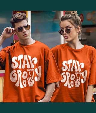 Leotude Orange Blended Oversized Fit Couple T-Shirt