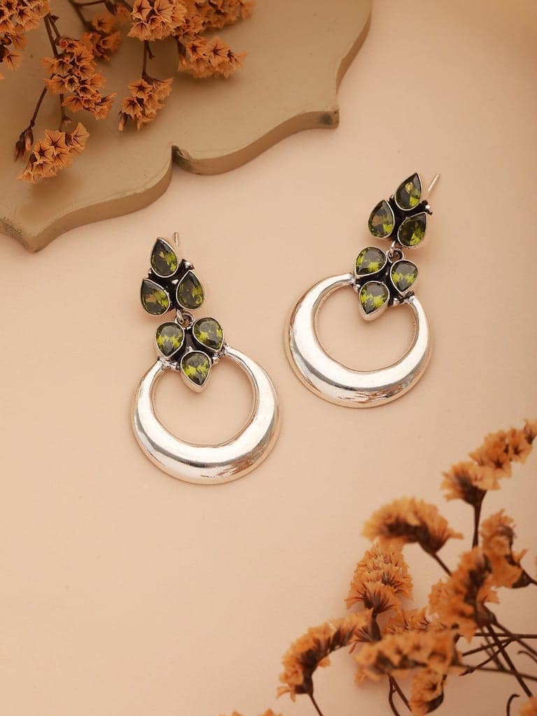Silver Plated Peridot Green Crystal Handcrafted Modern Chandelier Designer Earring view 2