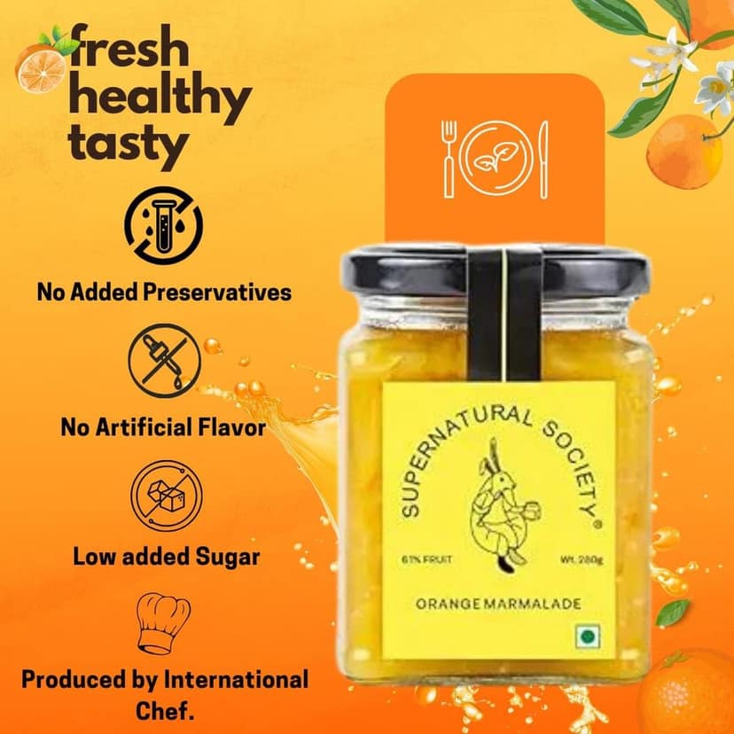 Supernatural Society - Orange Marmalade -280g | Real Fruit Extracts Jam In Glass Bottle Jar | All Natural, No Added preservatives | No Artifical Color Added view 3
