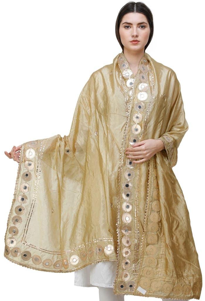 Silver-Fern Dupatta from Amritsar Embellished with Patch Border view 2