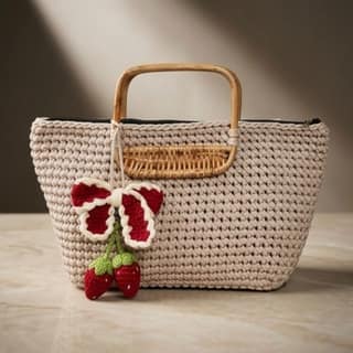 Artisanal Crochet Handbag with Cane Handles
