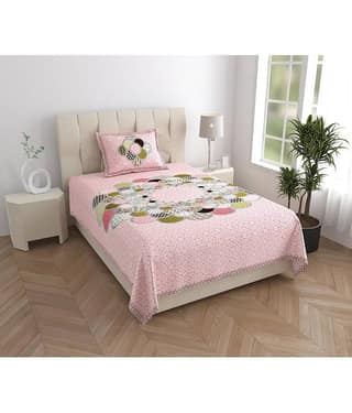 ABHACLOTHO Cotton 1 Single Bedsheet with 1 Pillow Cover ( Grey )