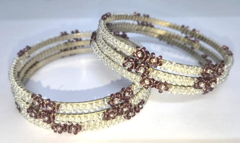 Brown Flower Beaded Bangles view 2
