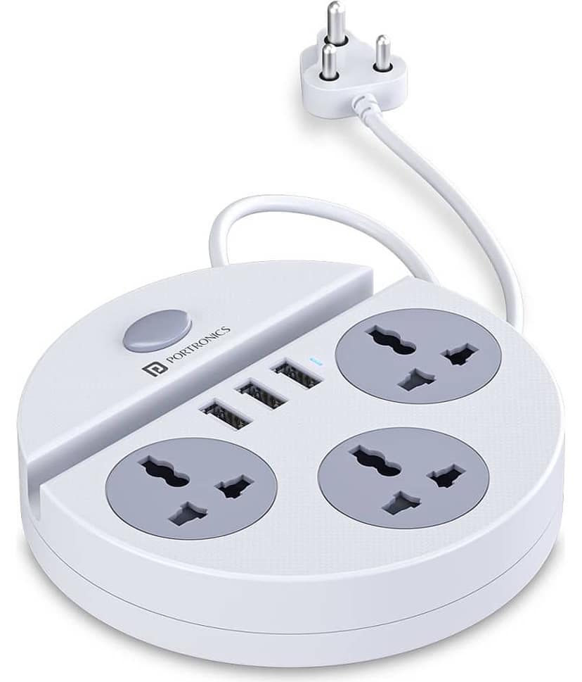 Portronics Power Plate 5:Power Converter With USB Charger ,White (POR 1359)