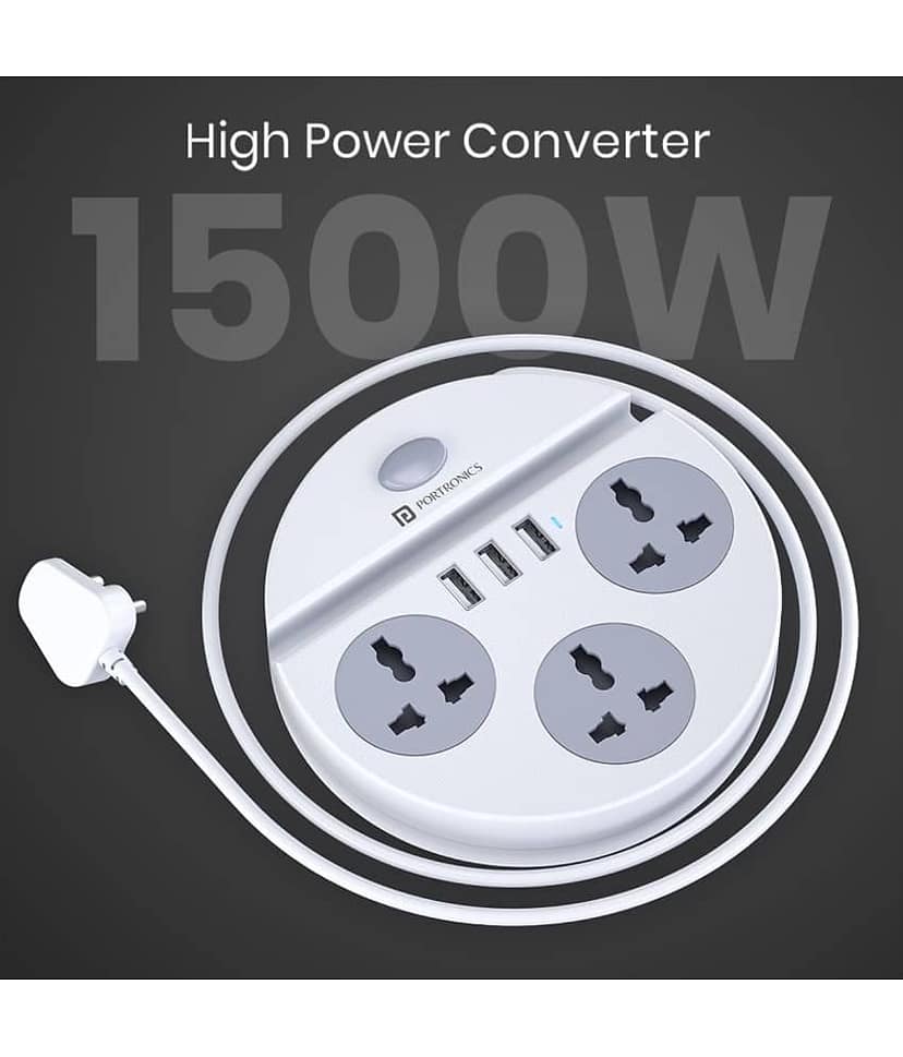 Portronics Power Plate 5:Power Converter With USB Charger ,White (POR 1359) view 2