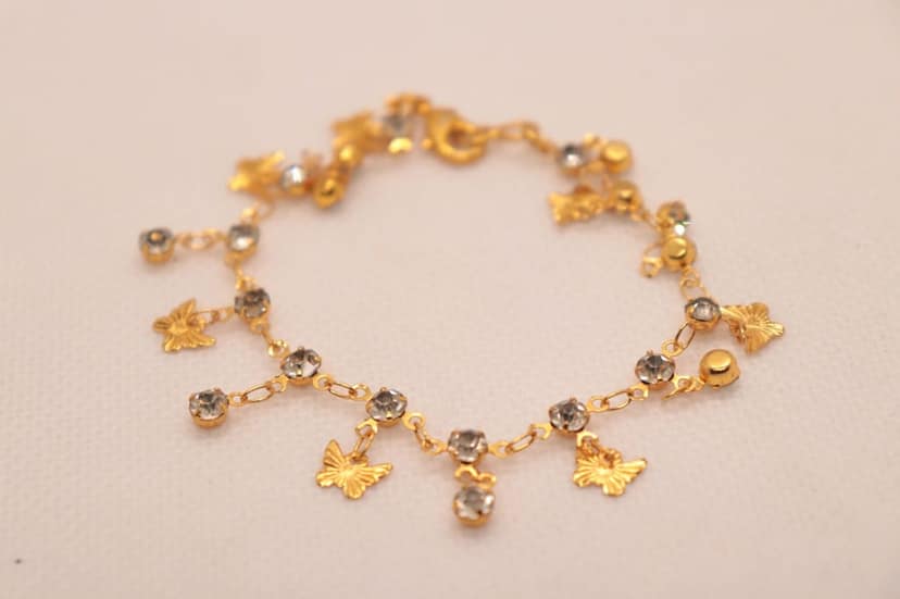 Gold Butterfly Charm Bracelet with Rhinestones