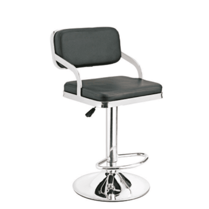 Learn With Us - Bar Revolving Stool, With Height Adjustable Gas Lift, Entire Structure In SS, Seat & Back In Leatherette (CS-E9)