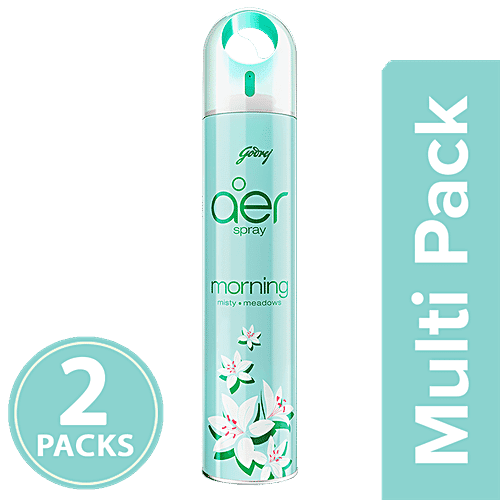 Godrej Aer Spray - Home & Office Air Freshener, Morning Misty Meadows, 2 x 220 ml Multipack