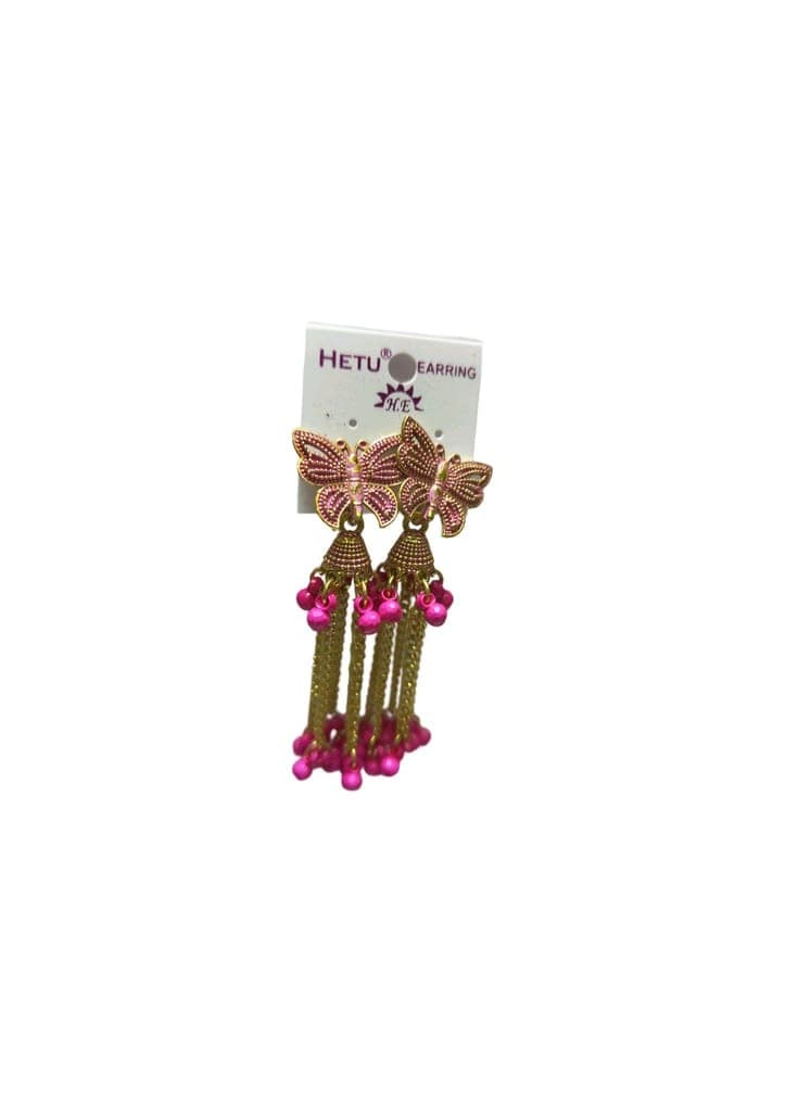 oxidized butterfly earrings with pink beads view 2