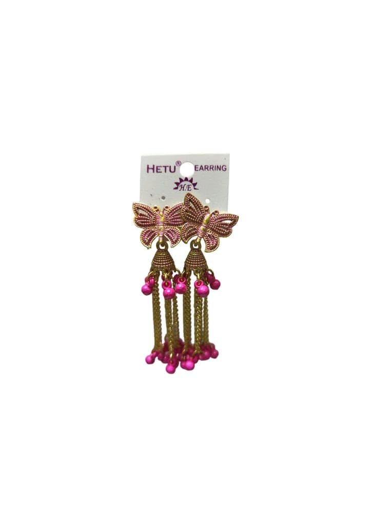 oxidized butterfly earrings with pink beads view 4