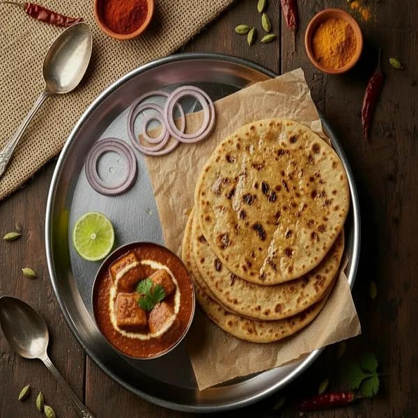 Desi Ghee Paratha With Paneer Masala [4 Panner Cubes ]