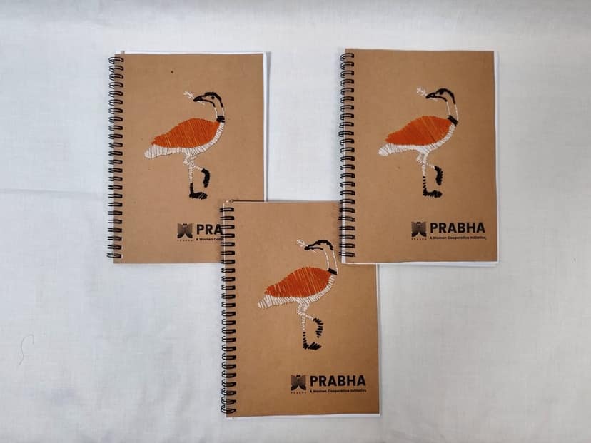 PRABHA Handmade Spiral Notebook with Flamingo Embroidery view 2