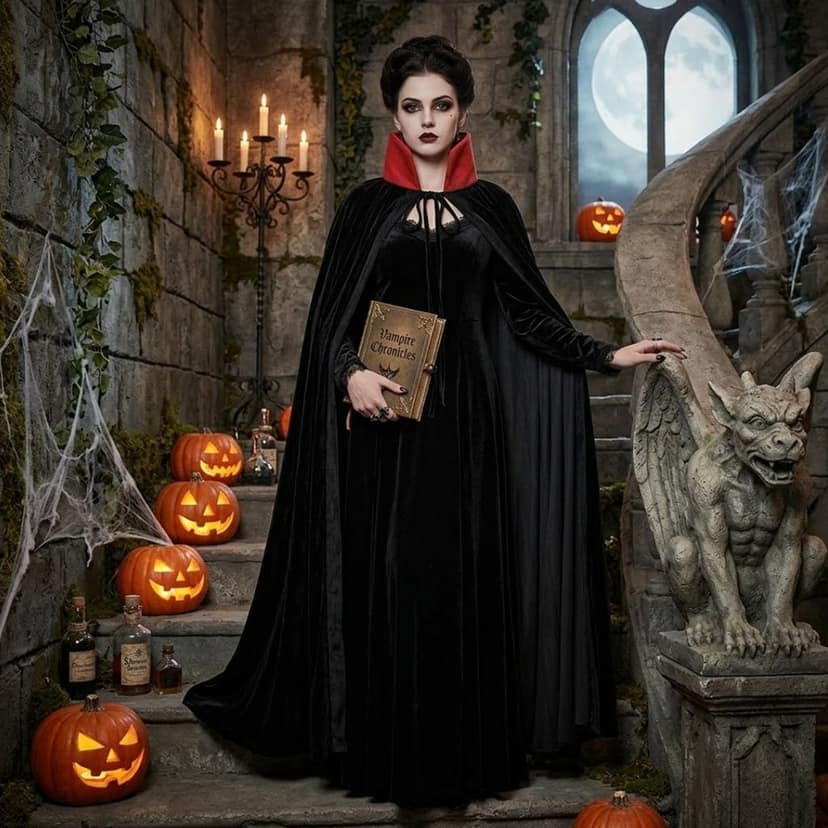 Halloween Red & Black Reversible Cape for Adults - 1PC view 7