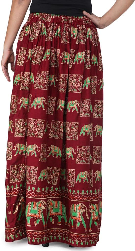 Ruby-Wine Digitally Printed Casual Skirt with Motifs of Elephants And Flowers From Pilkhuwa view 4