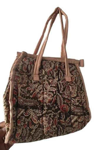 KALANKARI Handcrafted Floral Print Cotton Tote Bag with Double Handles