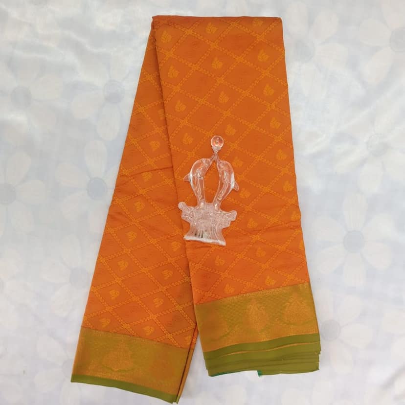 Poonthamil Silk Cotton Saree with Blouse - Orange view 2