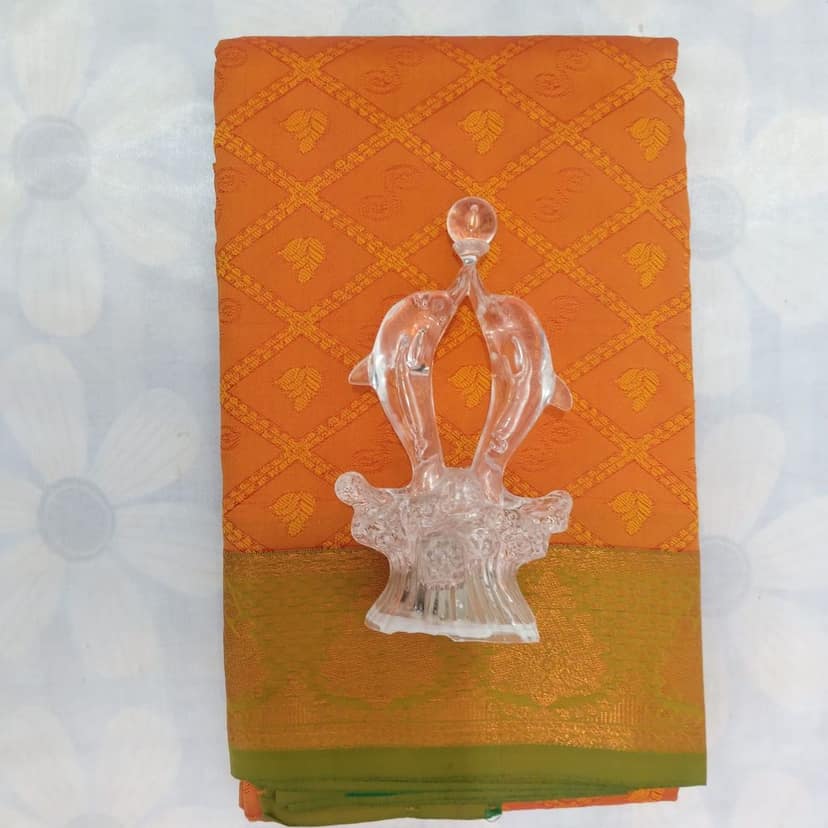 Poonthamil Silk Cotton Saree with Blouse - Orange view 3