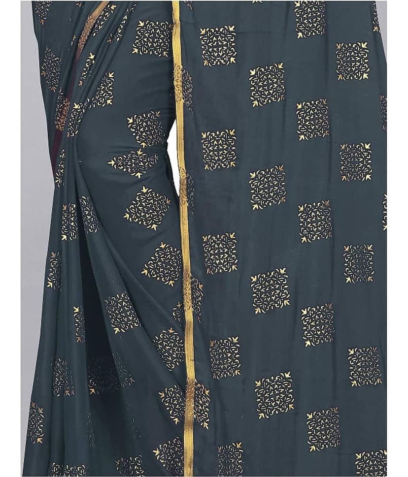 Rhey Chiffon Printed Saree With Unstitched Blouse Piece ( Navy Blue ) view 2
