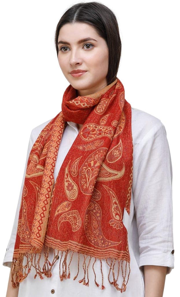 Tandori-Spice Reversible Jamawar Scarf from Amritsar with Woven Paisleys view 2