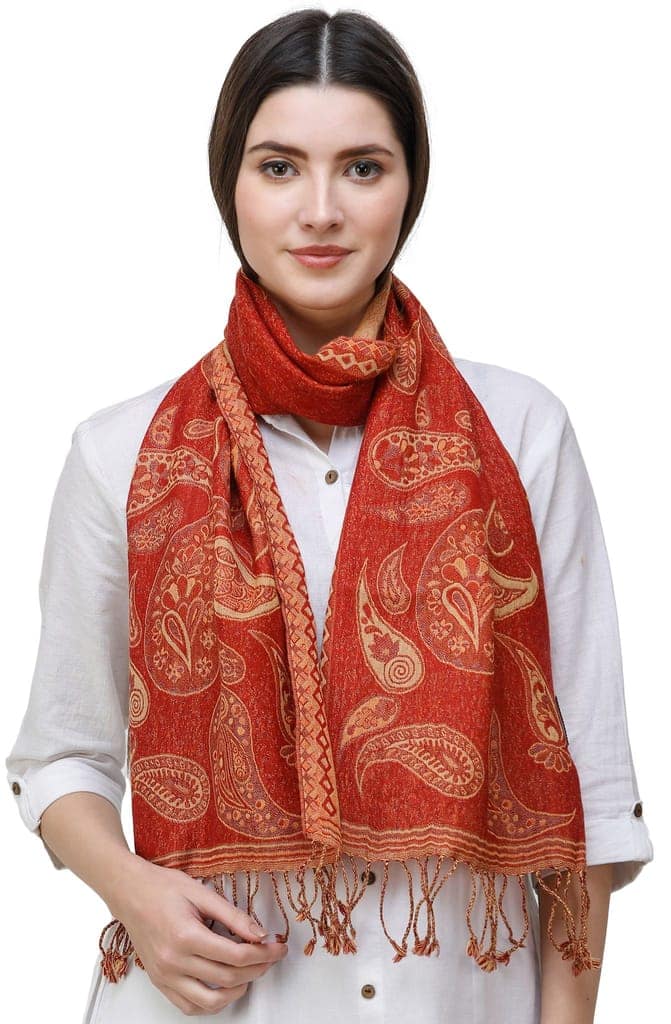 Tandori-Spice Reversible Jamawar Scarf from Amritsar with Woven Paisleys view 3