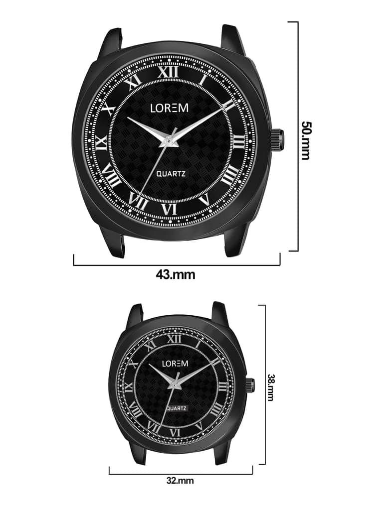 LOREM Couple Watches with Black Dial, Roman Numerals, Faux Leather Strap, Quartz Movement view 4