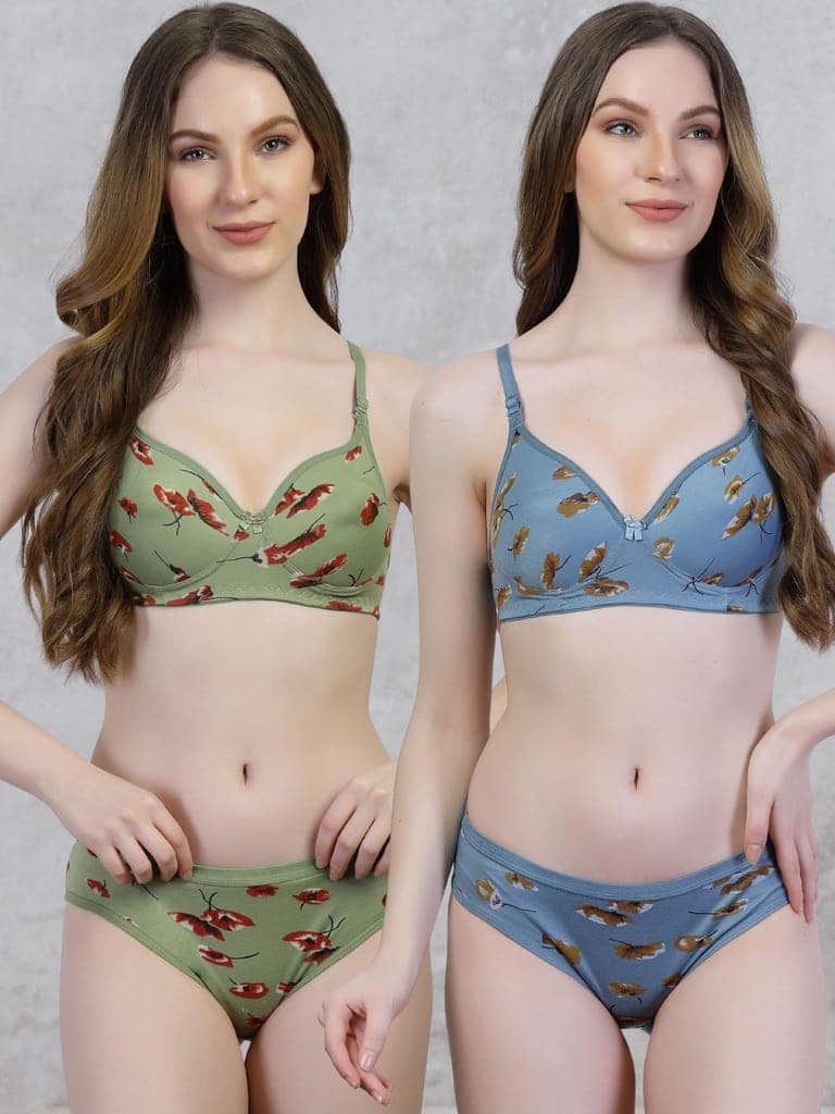 Pack of 2 Floral Print Cotton Bra Panty Set | Women�s Padded Lingerie view 4