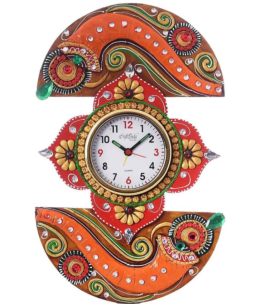 eCraftIndia White Dial Embossed 38.1 cm x 22.86 cm Handcrafted Analogue Wall Clock view 2