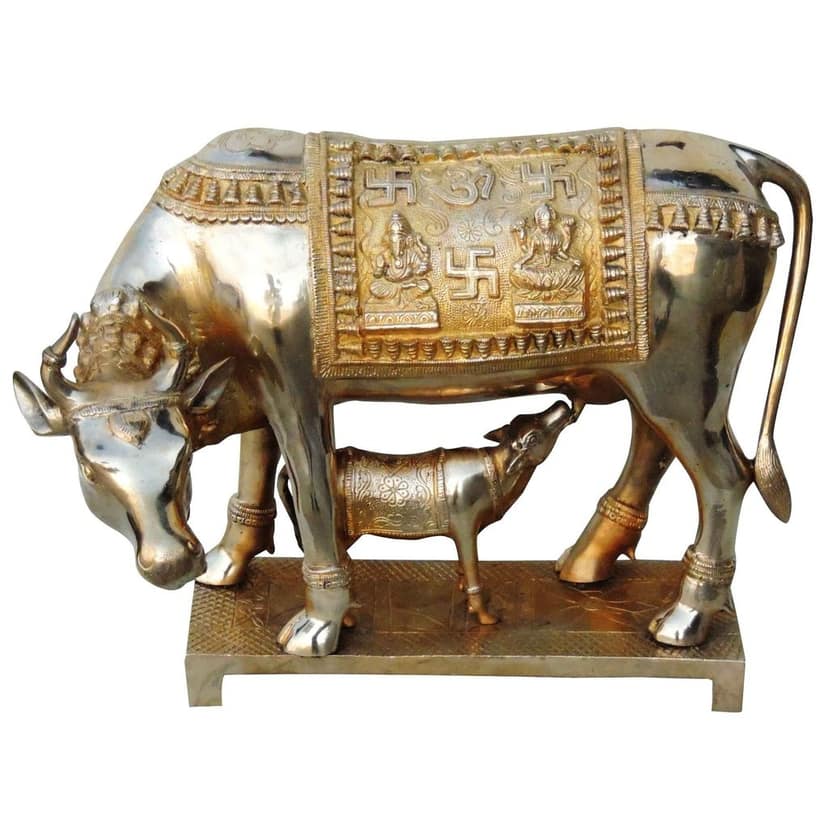 Brass Cow & Calf Idol - Sacred Decorative Statue, Height : 13 Inch (BSMAS805 B) view 2