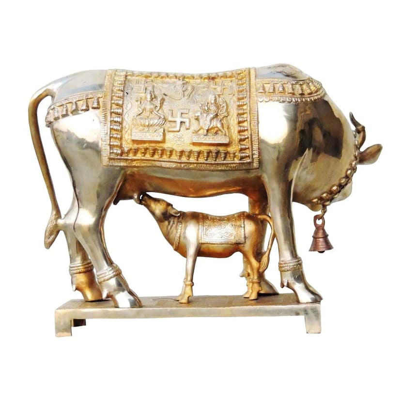 Brass Cow & Calf Idol - Sacred Decorative Statue, Height : 13 Inch (BSMAS805 B) view 3