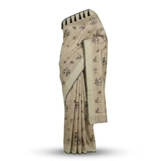 Sambalpuri Beige Folk Heritage Ikat Handloom Saree