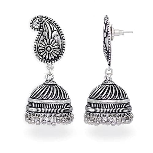 STOREPEDIA Handmade Mango Butti Silver Oxidised Jhumki/Jhumka for Women/Girls Bollywood Style Traditional Indian Earring Set for Wedding/Office/Stylish Trendy Latest Jewellery view 2
