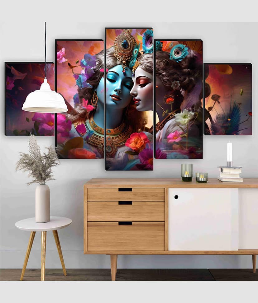 SNDArt Set Of 5 Radha Krishna Wall Paintings For Home Decor Gift Items 18 x30 inch