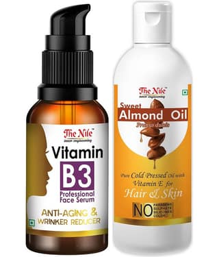 The Nile Professional Vitamin B3 Face Serum 30 ML + Sweet Almond Oil 100 ML Face Serum 130 mL Pack of 2