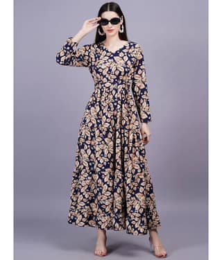 JC4U Women Rayon Printed Fit & Flare Dress ( Black )
