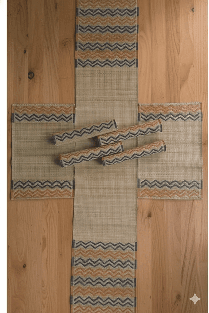 Natural Madurkathi Masland Table Mat And Runner Set view 2